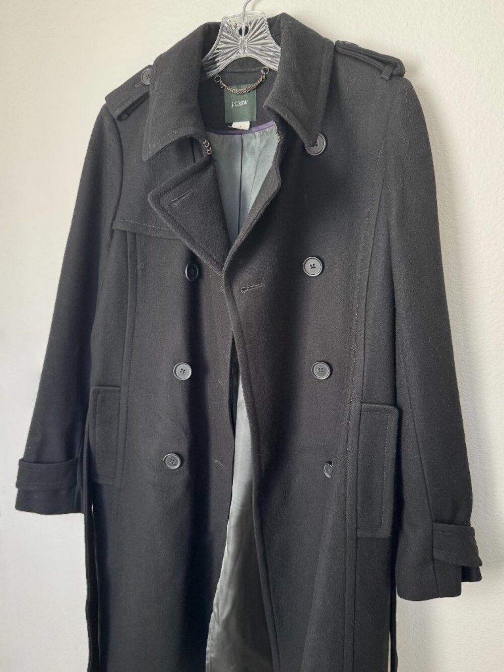 J Crew CASHMERE Black Trench Coat- Size 8